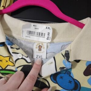 A Bathing Ape Baby Milo Mens 2XL Yellow Multi Color Graphic Print Polo Shirt